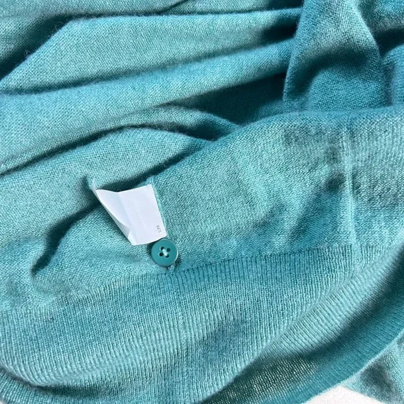 J Crew 100 Percent Cashmere Cardigan Sweater Teal Green Size L Pockets - Picture 9 of 10